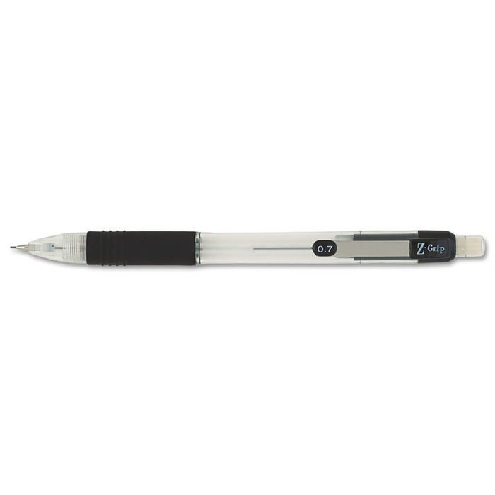 Z-Grip Mechanical Pencil, 0.7 mm, HB (#2.5), Black Lead, Clear/Black Grip Barrel, Dozen