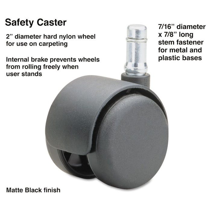 Safety Casters, Standard Neck, Nylon, B Stem, 110 lbs/Caster, 5/Set