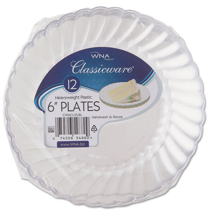Classicware Plastic Plates, 6" dia, Clear, 12/Pack, 15 Packs/Carton