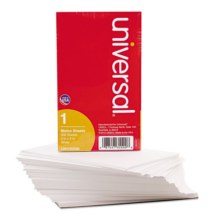 Loose White Memo Sheets, 3 x 5, Unruled, Plain White, 500/Pack