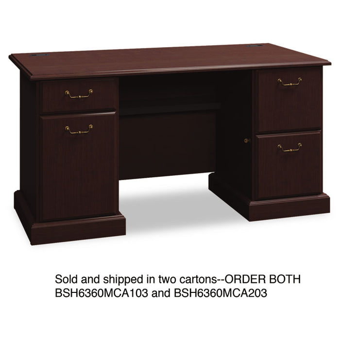60"W Double Pedestal Desk (B/B/F, F/F) Box 2 of 2 Syndicate, 60.88w x 30d x 30.75h, Mocha Cherry