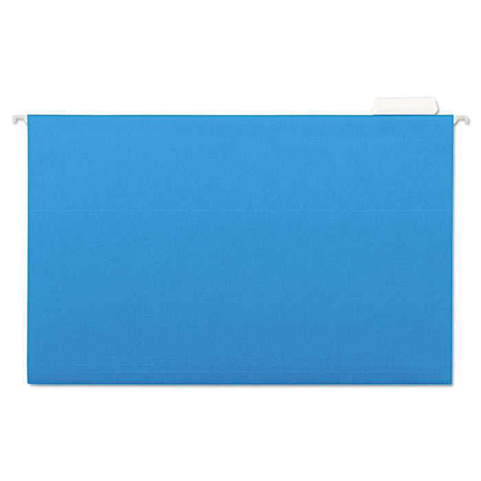 Deluxe Bright Color Hanging File Folders, Legal Size, 1/5-Cut Tabs, Blue, 25/Box