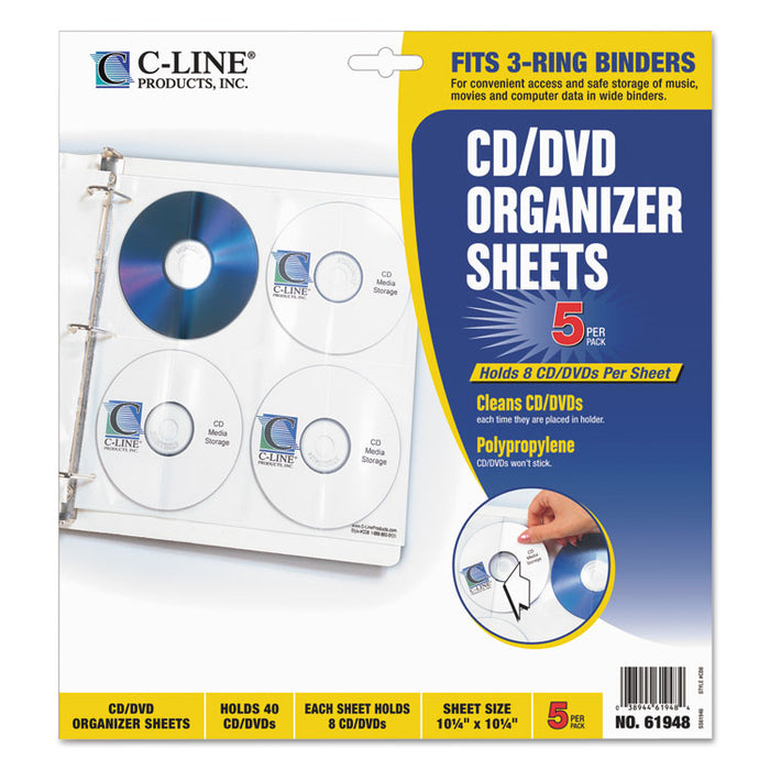 Deluxe CD Ring Binder Storage Pages, Standard, Stores 8 CDs, 5/Pack
