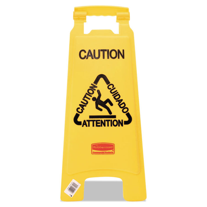 Multilingual "Caution" Floor Sign, Plastic, 11 x 12 x 25, Bright Yellow
