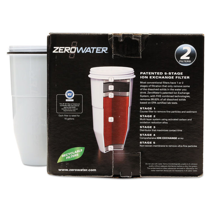 ZeroWater Replacement Filtering Bottle Filter, 4 dia x 7 h, 2/Pack