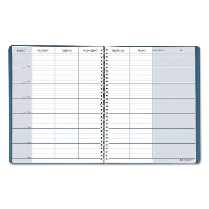 Recycled Teacher's Planner, Weekly, Two-Page Spread (Seven Classes), 11 x 8.5, Blue Cover