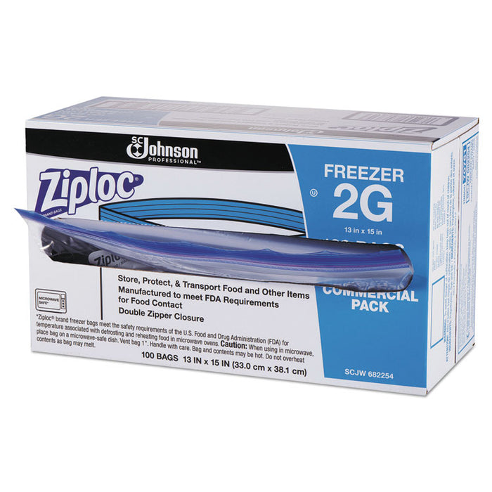Double Zipper Freezer Bags, 2 gal, 2.7 mil, 13" x 15.5", Clear, 100/Carton