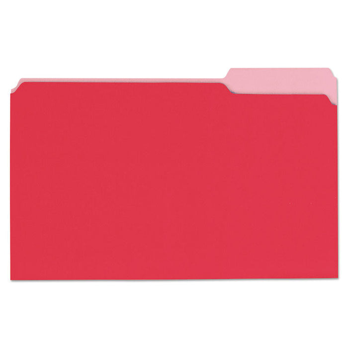 Deluxe Colored Top Tab File Folders, 1/3-Cut Tabs, Legal Size, Red/Light Red, 100/Box