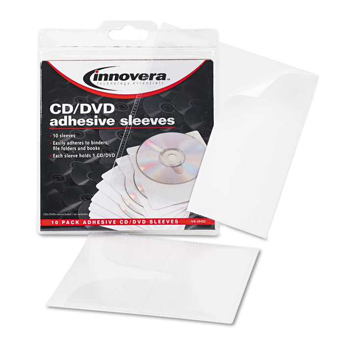 Self-Adhesive CD/DVD Sleeves, 10/Pack