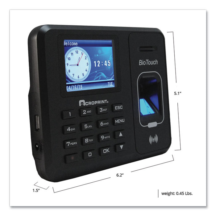 BioTouch Time Clock, Hours/Minutes/Seconds, 6 x 1 1/2 x 5
