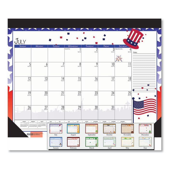 Recycled Desk Pad Calendar, Earthscapes Seasonal Artwork, 22 x 17, Black Binding/Corners,12-Month (July-June): 2022-2023