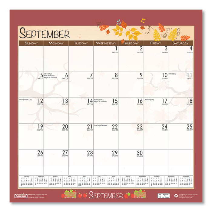 Recycled Seasonal Wall Calendar, Earthscapes Illustrated Seasons Artwork, 12 x 12, 12-Month (Jan to Dec): 2023