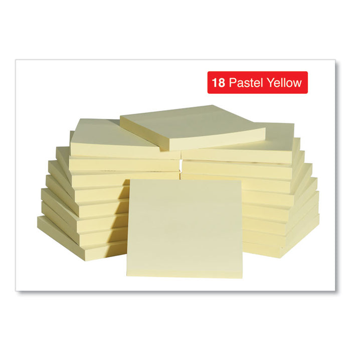 Self-Stick Note Pad Value Pack, 3" x 3", Yellow, 100 Sheets/Pad, 18 Pads/Pack
