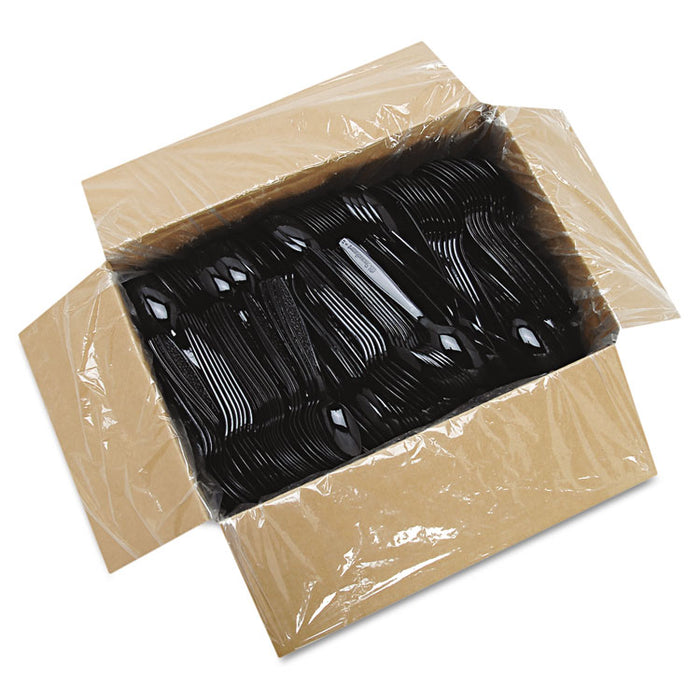Guildware Heavyweight Plastic Teaspoons, Black, 1000/Carton