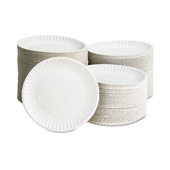 White Paper Plates, 9" dia, 100/Pack, 10 Packs/Carton