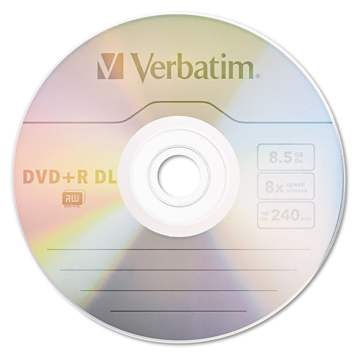 DVD+R Dual-Layer Recordable Disc, 8.5 GB, 8x, Jewel Case, Silver, 5/Pack