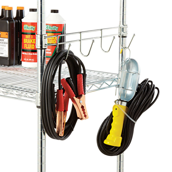 Hook Bars For Wire Shelving, Five Hooks, 24" Deep, Silver, 2 Bars/Pack