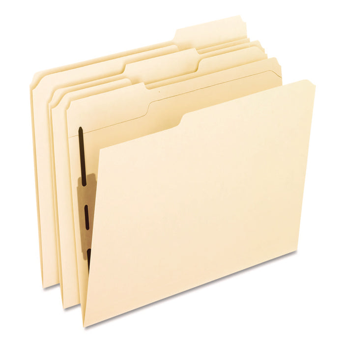 Manila Fastener Folders with Bonded Lesspace Fasteners, 1/3-Cut Tab: Assorted, 1 Fastener, Letter Size, Manila, 50/Box
