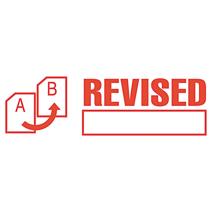 Pre-Inked Shutter Stamp, Red, REVISED, 1.63 x 0.5