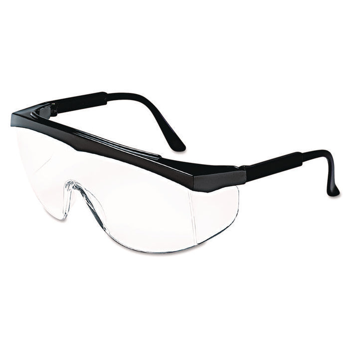 Stratos Safety Glasses, Black Half Frame OTG, Clear Single Lens, 12/Box