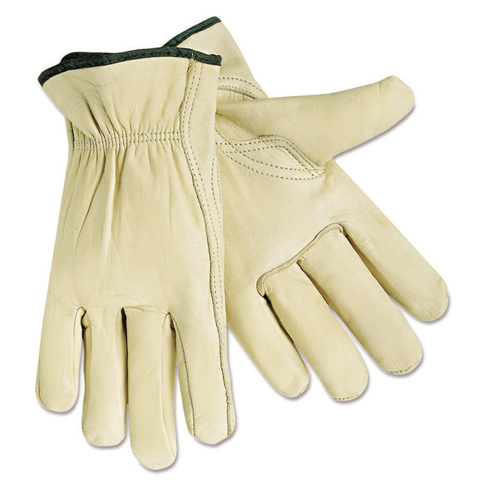 Economy Leather Drivers Gloves, Gunn Cut, Keystone Thumb, Large, Cream, 12 Pairs