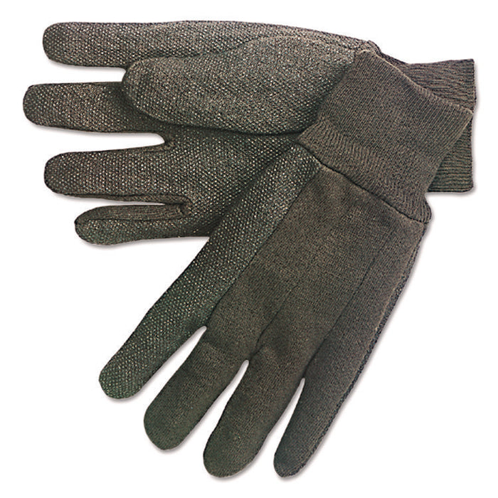 Dotted-Palm Cotton Jersey Gloves, Clute Cut, Straight Thumb, Large, Brown, 12 Pairs