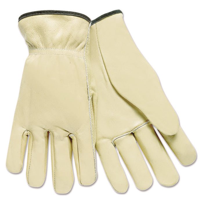 Top Grain Cowhide Leather Drivers Gloves, Gunn Cut, Straight Thumb, Large, Tan, 12 Pairs