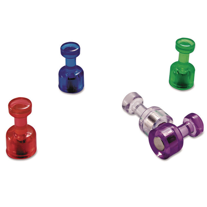 Push Pin Magnets, 0.75" Long, 0.38" Diameter, Assorted Translucent, 10/Pack