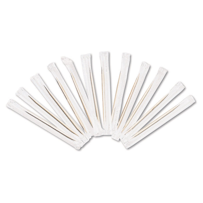 Cello-Wrapped Round Wood Toothpicks, 2.5", Natural, 1,000/Box, 15 Boxes/Carton