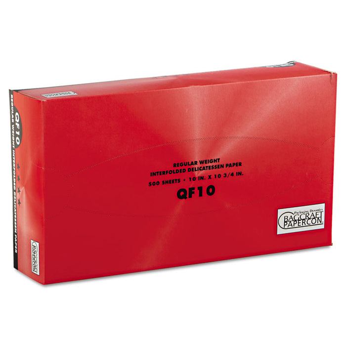 QF10 Interfolded Dry Wax Deli Paper, 10 x 10.25, White,  500/Box, 12 Boxes/Carton