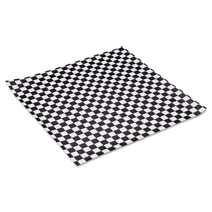Grease-Resistant Paper Wraps and Liners, 12" x 12", Black Check, 1000/Box, 5 Boxes/Carton