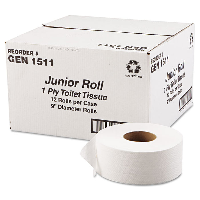 JRT Jumbo-Junior Bath Tissue, Septic Safe, 1-Ply, 3.3" x 1,200 ft, White, 12 Rolls/Carton