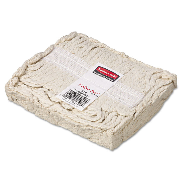 Non-Launderable Economy Cut-End Cotton Wet Mop Head, 16 oz, 1" Band, White, 12/Carton