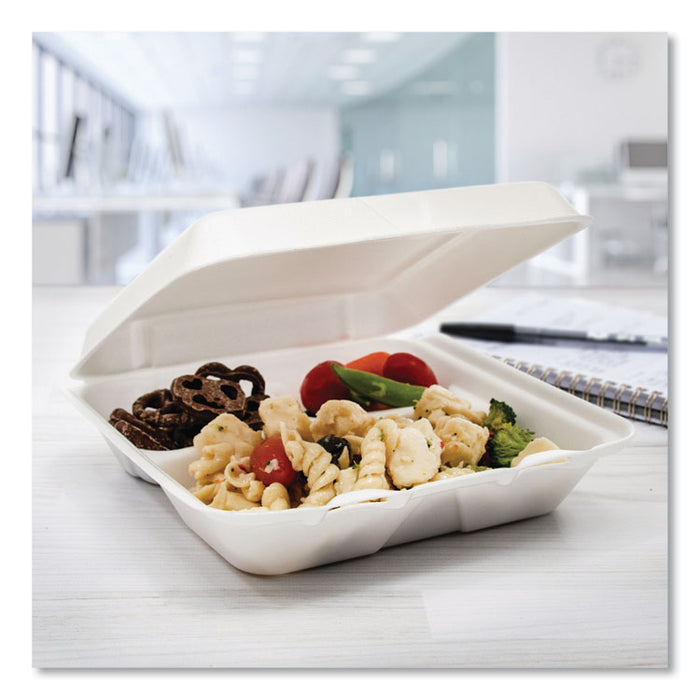 Foam Hinged Lid Containers, 3 Compartments, 7.5 x 8 x 2.3, White, 200/Carton