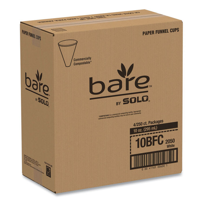 Bare Eco-Forward Treated Paper Funnel Cups, ProPlanet Seal, 10 oz, White, 250/Bag, 4 Bags/Carton