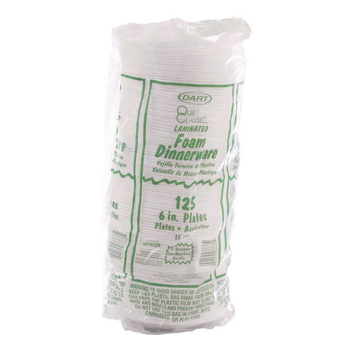 Mediumweight Foam Dinnerware, Plate, 6" dia, White, 125/Pack