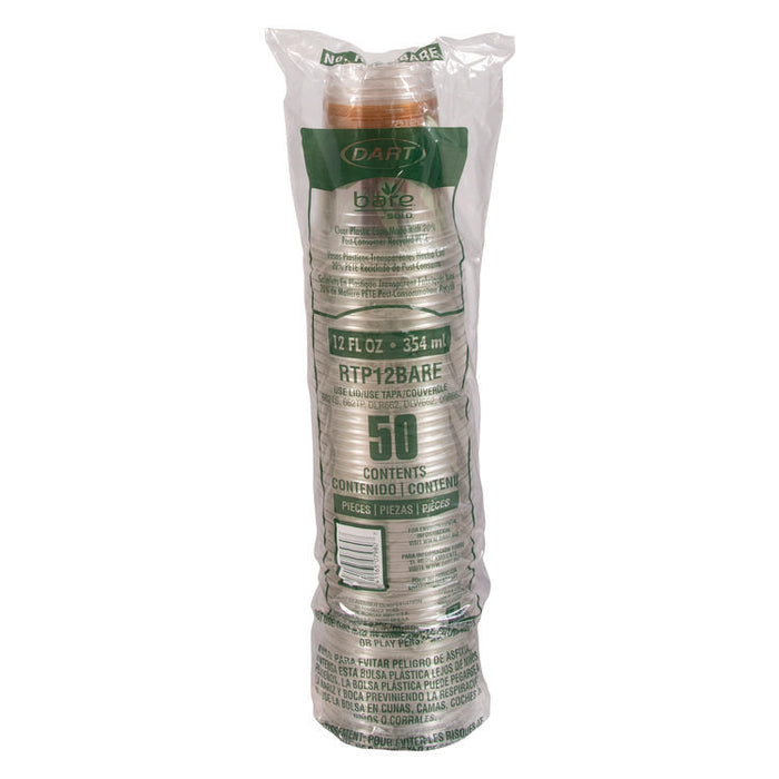 Bare Eco-Forward RPET Cold Cups, Squat, 12 oz to 14 oz, Plastic, Leaf Design, 50/Pack
