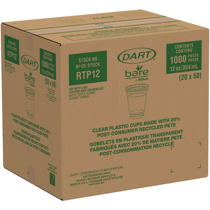 Bare Eco-Forward RPET Cold Cups, Squat, 12 oz to 14 oz, Plastic, Leaf Design, 50/Pack