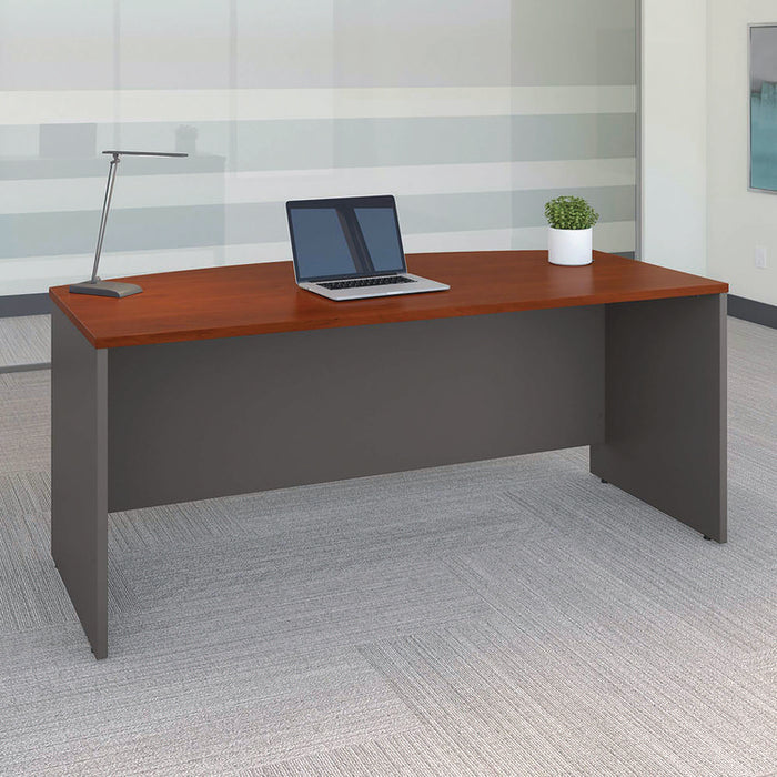 Series C Collection Bow Front Desk, 71.13" x 36.13" x 29.88", Hansen Cherry/Graphite Gray