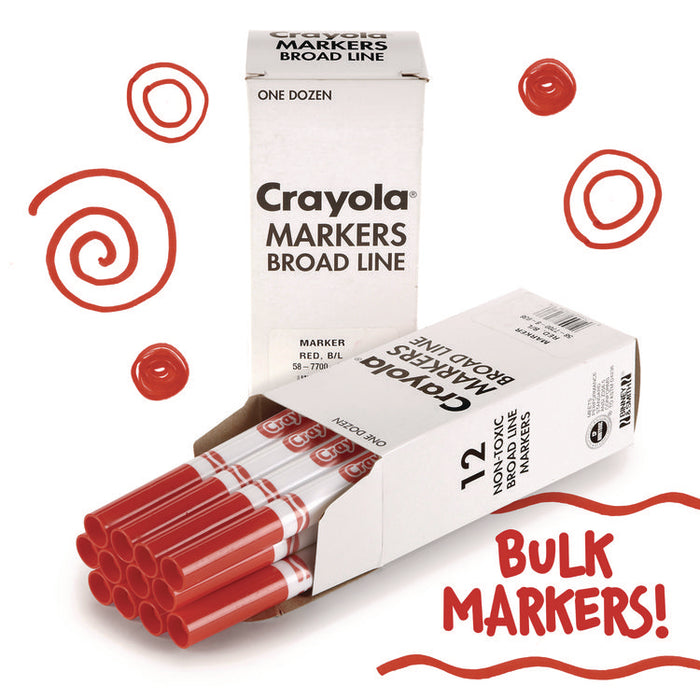 Bulk Broad Line Marker, Broad Bullet Tip, Red, 12/Box