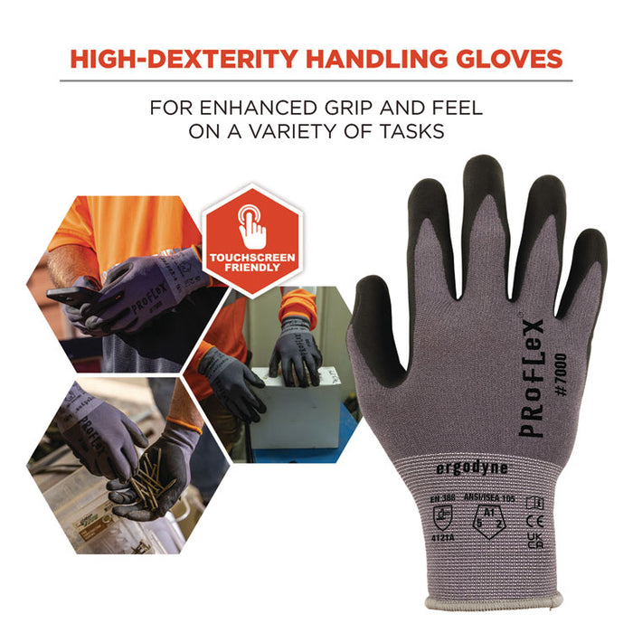 ProFlex 7000 Nitrile-Coated Gloves Microfoam Palm, EN388: 4121A, 9" Long, X-Small, Gray, 12 Pairs