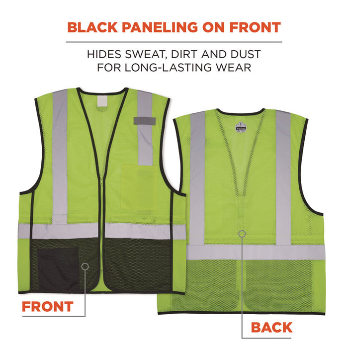 GloWear 8210Z Hi-Vis Class 2 Mesh Vest, Polyester, 2X-Large to 3X-Large, Lime