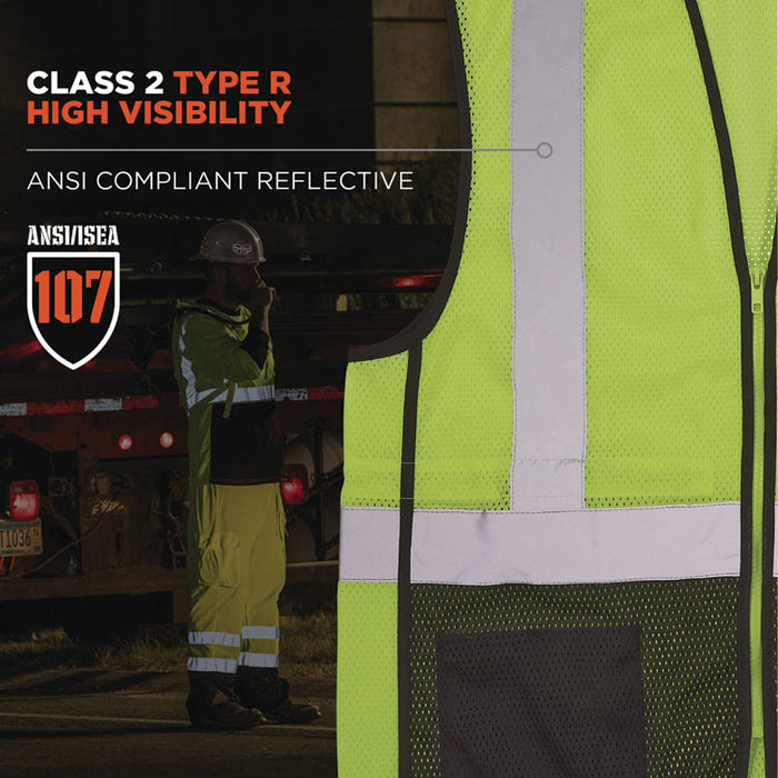 GloWear 8210Z Hi-Vis Class 2 Mesh Vest, Polyester, 4X-Large to 5X-Large, Lime