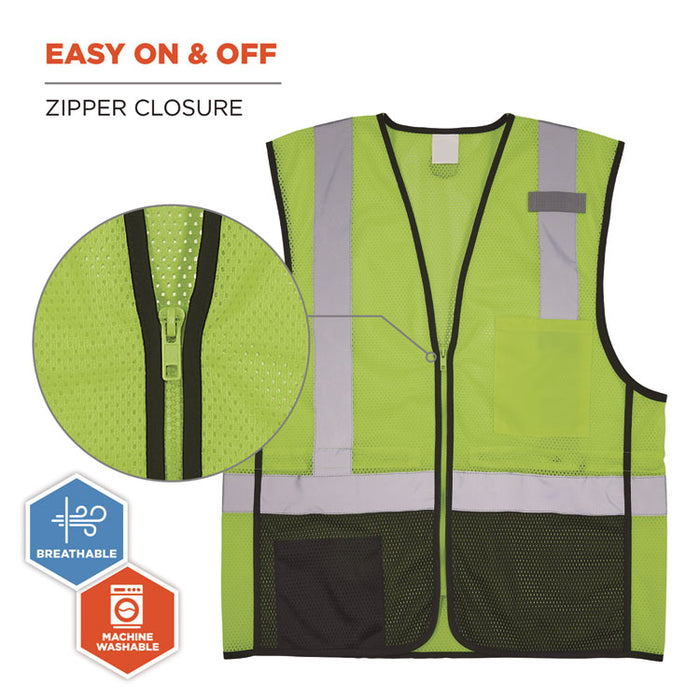 GloWear 8210Z Hi-Vis Class 2 Mesh Vest, Polyester, 4X-Large to 5X-Large, Lime