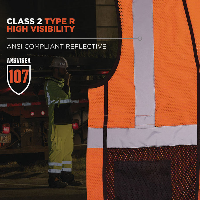 GloWear 8210Z Hi-Vis Class 2 Mesh Vest, Polyester, Small to Medium, Orange