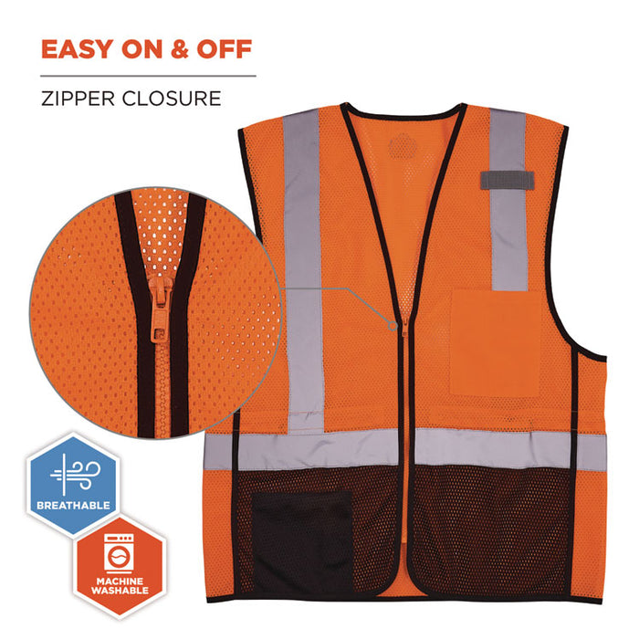 GloWear 8210Z Hi-Vis Class 2 Mesh Vest, Polyester, 2X-Large to 3X-Large, Orange