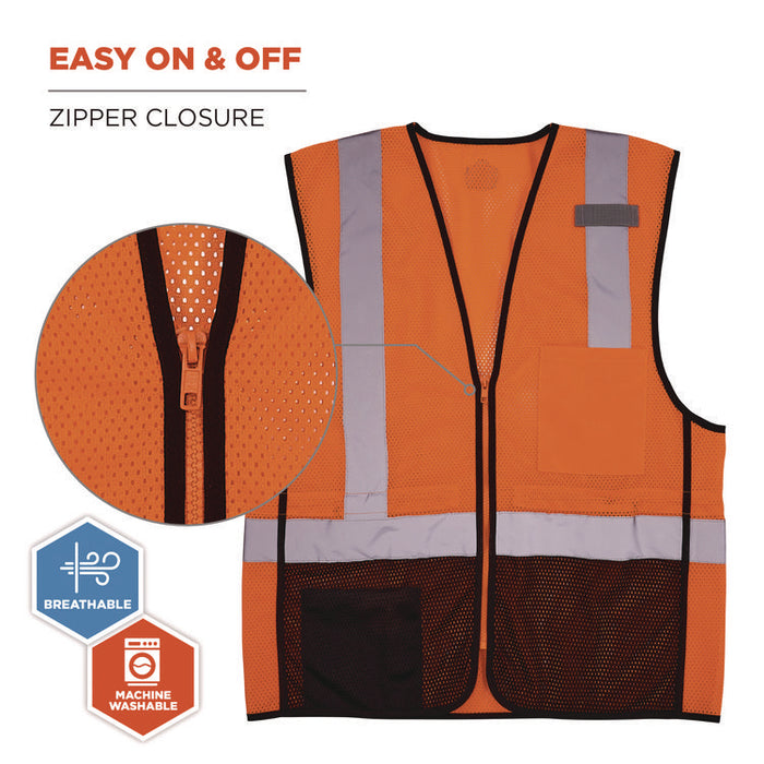 GloWear 8210Z Hi-Vis Class 2 Mesh Vest, Polyester, 4X-Large to 5X-Large, Orange