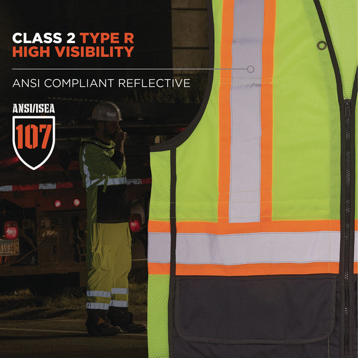 GloWear 8251HDZ Class 2 Two-Tone Hi-Vis Safety Vest, Polyester, Small to Medium, Lime