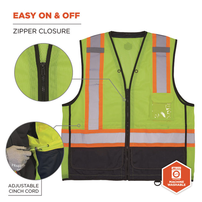 GloWear 8251HDZ Class 2 Two-Tone Hi-Vis Safety Vest, Polyester, Small to Medium, Lime