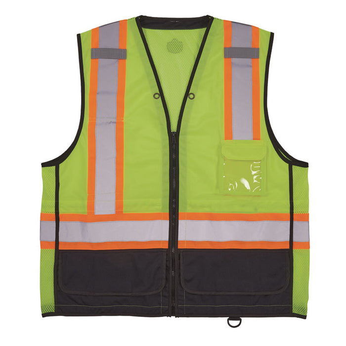 GloWear 8251HDZ Class 2 Two-Tone Hi-Vis Safety Vest, Polyester, Large to X-Large, Lime